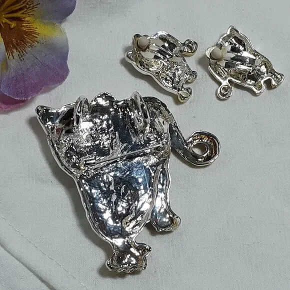 Silver Tone Tiger Earrings & Pendant/Pin Set Statement Best Brand Wild Animal - Picture 5 of 11
